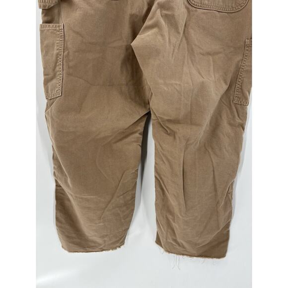 Carhartt Canvas Work Dungaree Pants Mens 38x30 Brown Raw Hem Pockets Utility - Picture 12 of 16